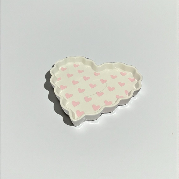 Handmade Other - Heart Shaped Ceramic Platter With pastel Pink hearts